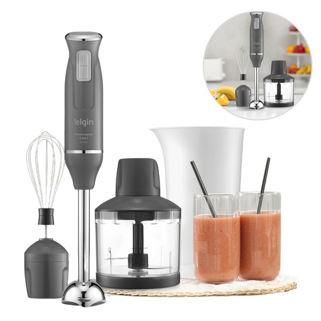 🔥 Mixer Power Inox Lunar Processador 3 em 1 600W Elgin