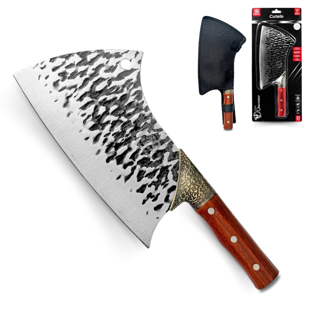 🔥 Cutelo Artesanal Gourmet Profissional 9 Aço Cabo Madeira