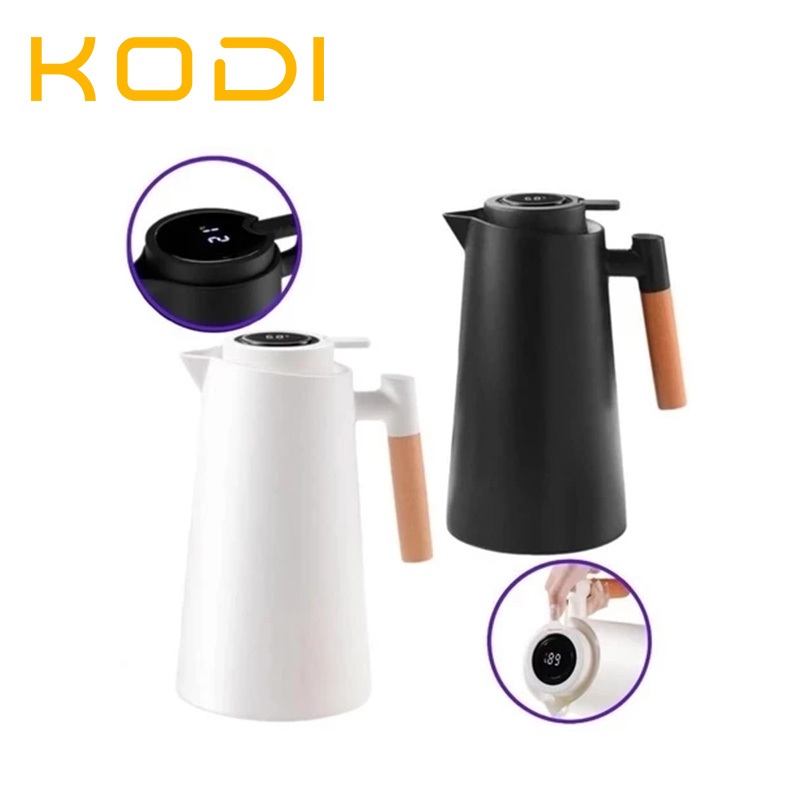 🔥 Garrafa Térmica 1 Litro Com Termômetro Led Para Chás / Café Nórdica Design Moderno Cabo Madeira-O14