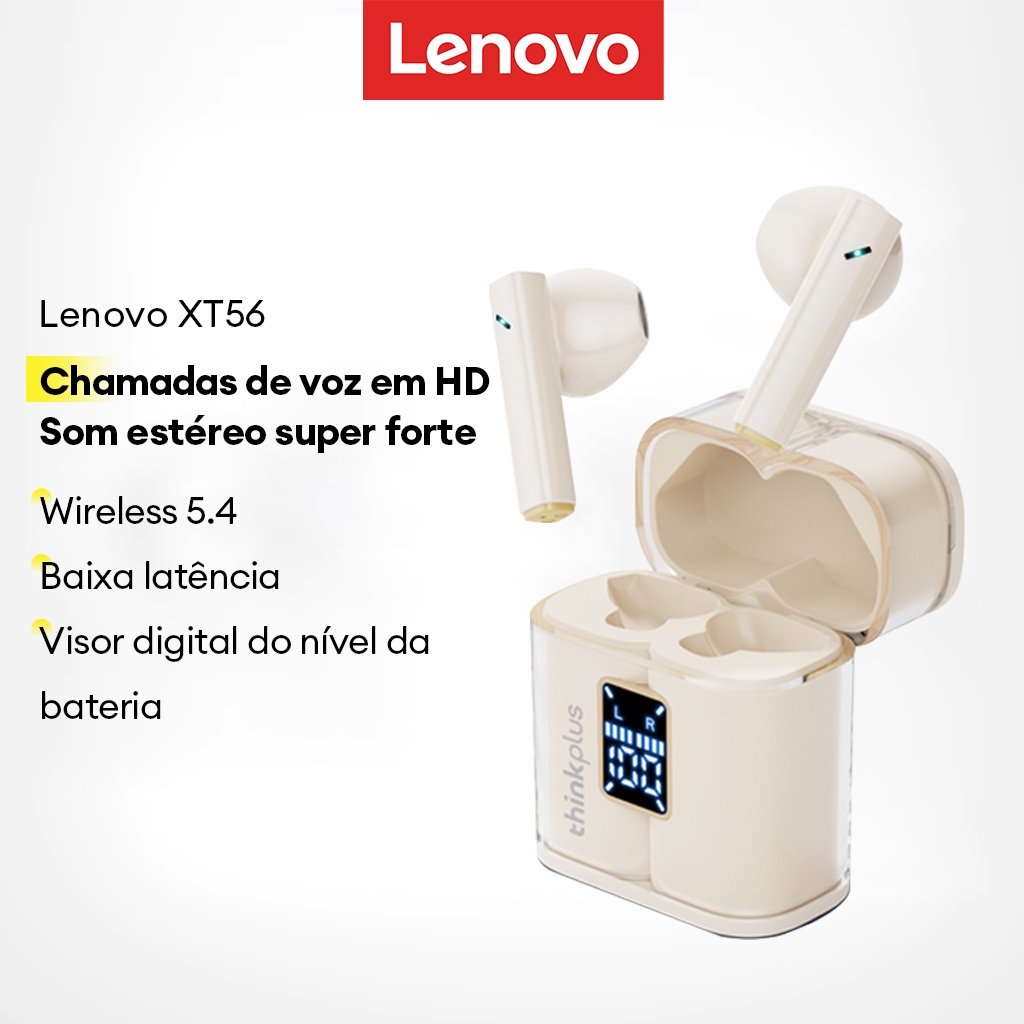 🔥 Lenovo XT56 Fone De Ouvido Bluetooth Alta Fidelidade Qualidade Som Água Resistente À Poeira Longa Vida Útil Da Bateria B