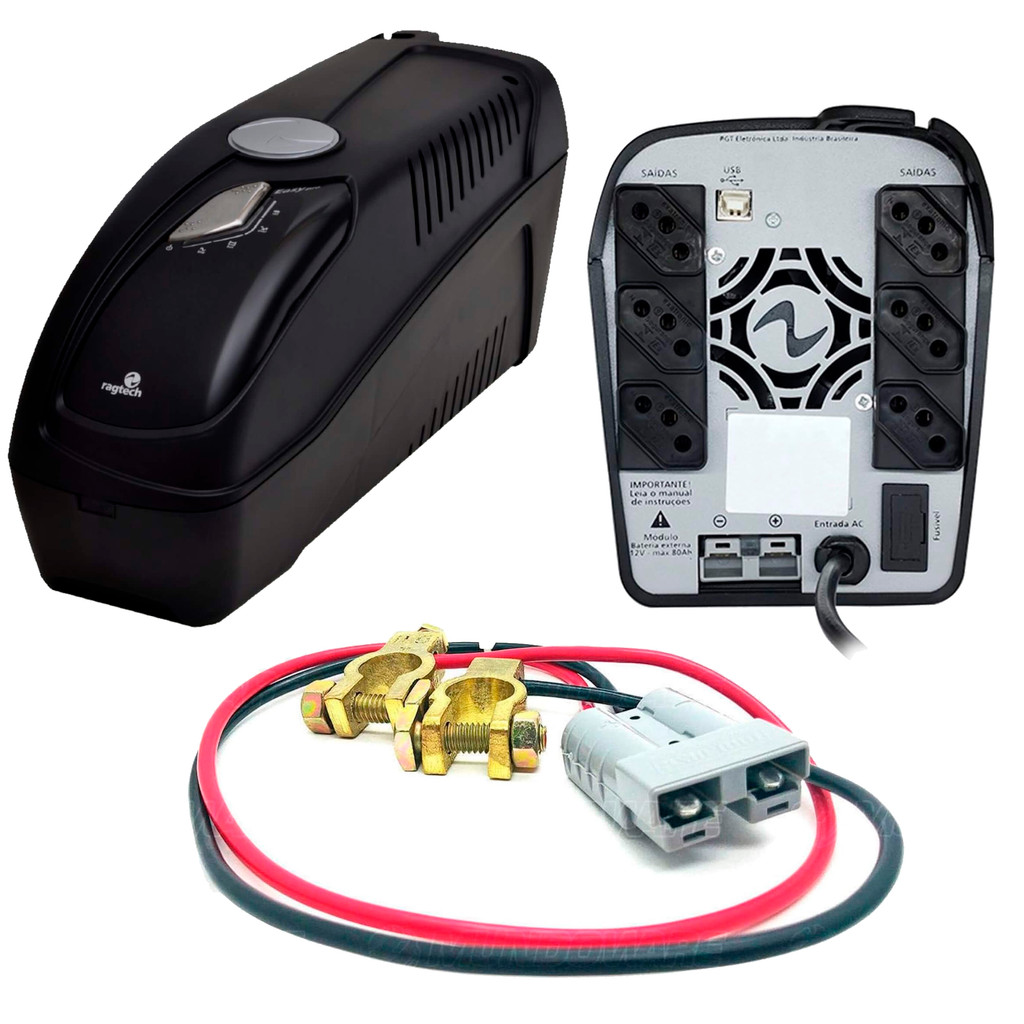 🔥 Kit Nobreak Ragtech 700VA Senoidal 4164 Easy Pro Trivolt + Cabo de Bateria 12v