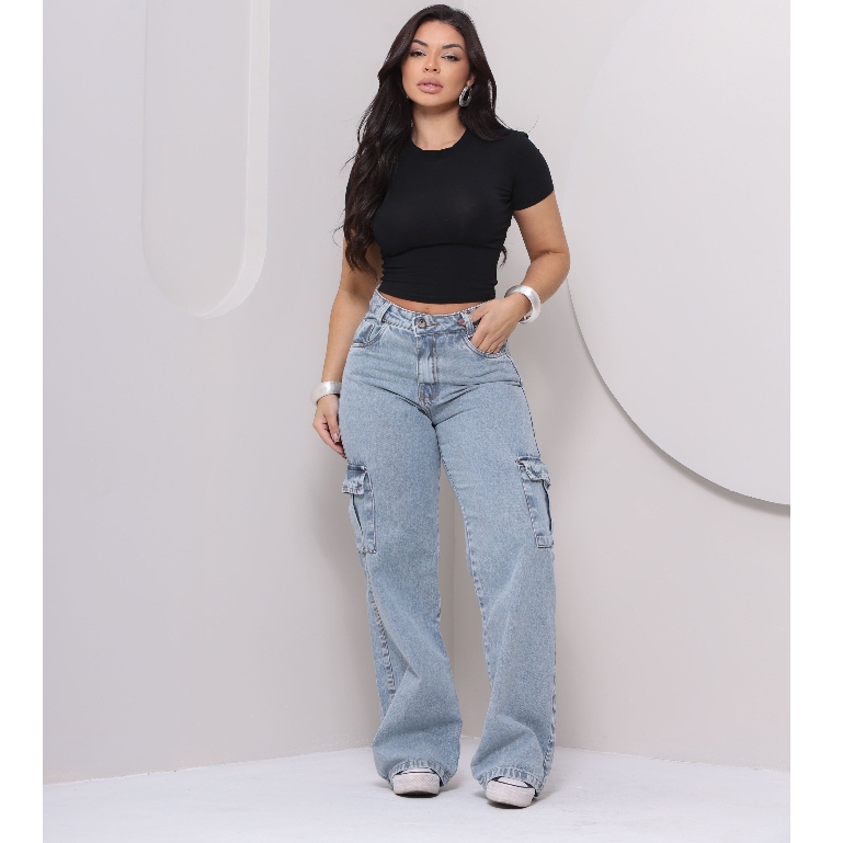 🔥Calça Jeans Cargo Feminina Confortável Casual Versátil Tendência Elegante Moderna Festas Blogueira