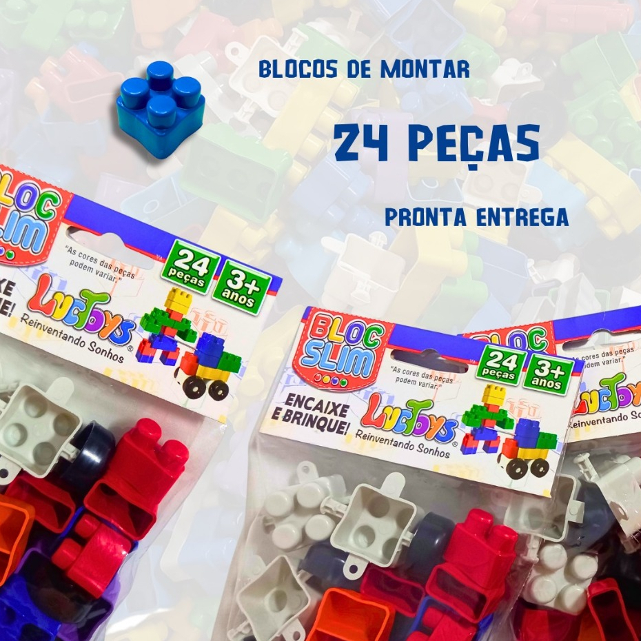 🔥 Bloco De Montar 24 Peças com Rodinha Brinquedo de Encaixar Didático Educativo Oferta Lembrancinha