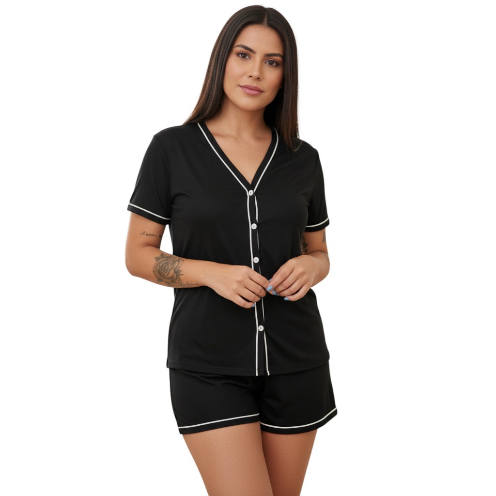 🔥 Pijama Baby Doll Amamentação Americano Cirurgico com botoes luxo Malha blogueirinha