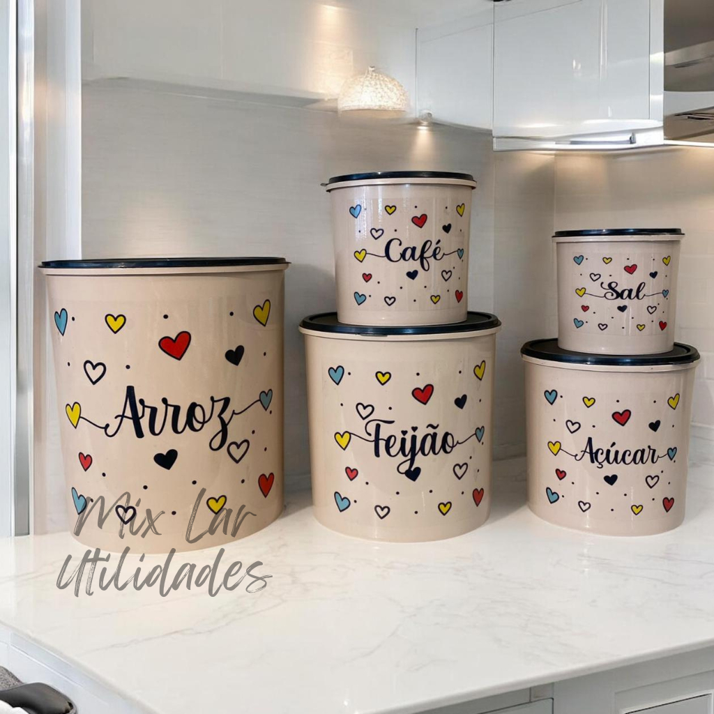 🔥 Kit potes mantimentos cozinha com 5 peças para armazenar alimentos