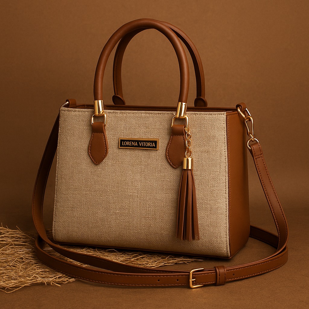 🔥 Bolsa Feminina Lorena Vitória Palha Chic Alça Dupla (Mão + Transversal)
