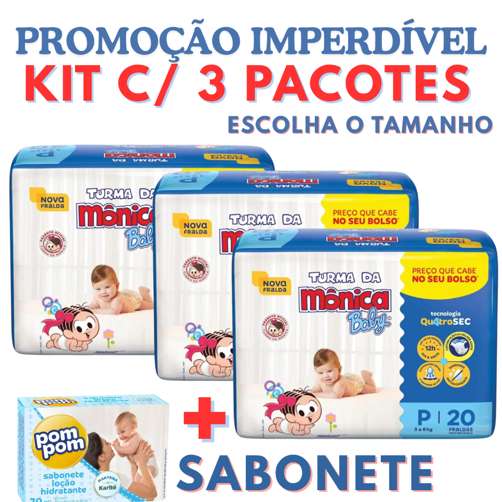 🔥 Frauda descartáveis ,chá, kit fralda, fraldas , escolha o seu tamanho  P, M G XG RN + 1 SABONETE
