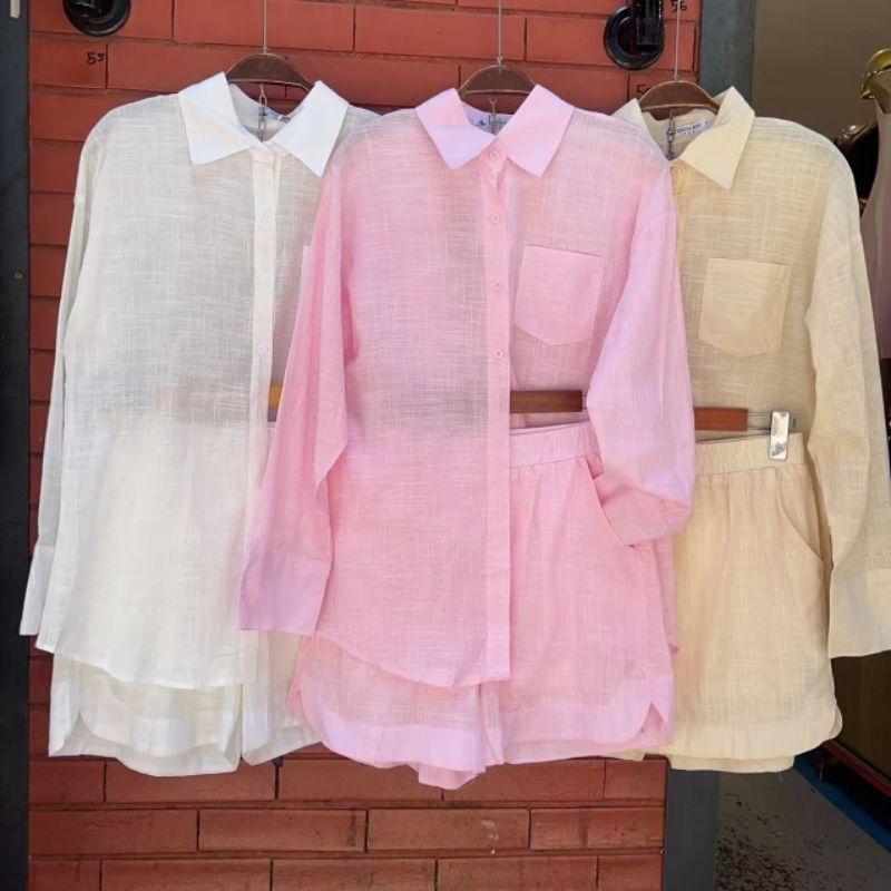 🔥 Conjunto em linho importado camisa e short com forrado casaul elegante para seu looks coreção novo em verão