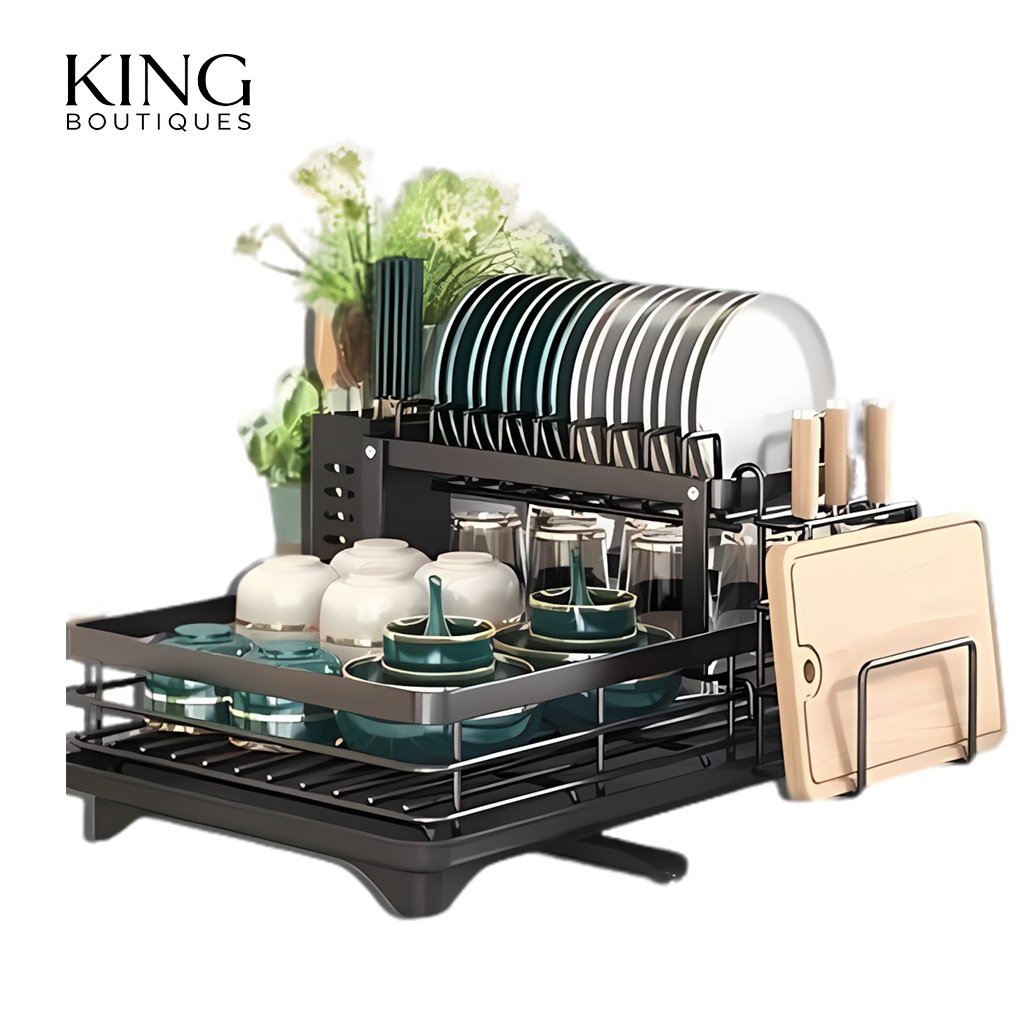 🔥 Escorredor de Louça Organizador de Pia Rack de Cozinha Duplo Aço Carbono Com Porta Copos Talheres