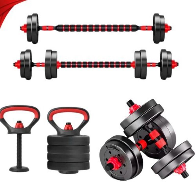 🔥 Kit Treino Funcional 10/15/20kg Halteres Barra Supino Kettlebell Preto