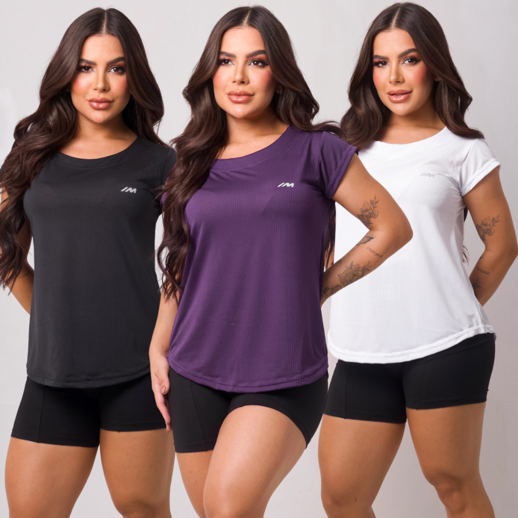 🔥 KIT 3 Camiseta Academia Feminina Dry Fit Treino Blusa Caminhada Treino Musculação