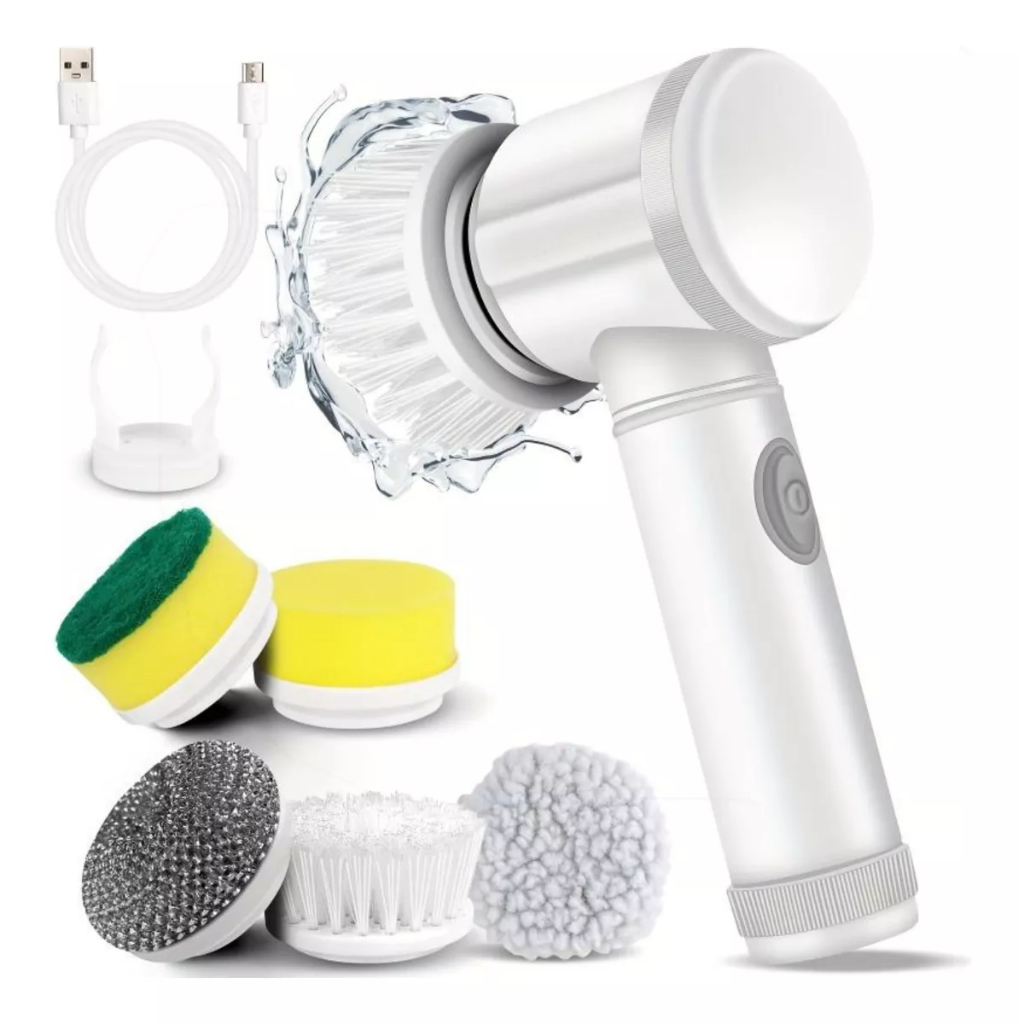 🔥 Escova de Limpeza 5 em 1 Sem Fio Limpador Multiuso Prático Com Mais Duas Cabeças de Escova