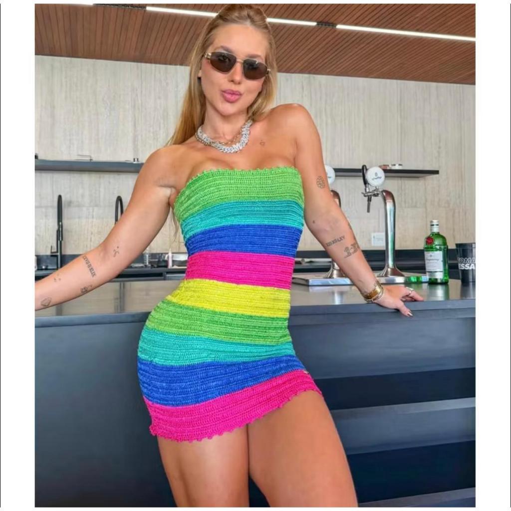 🔥 Vestido Virginia Listrado em Tricô Modal – Tendência Verão, Leve, Moderno e Estiloso
