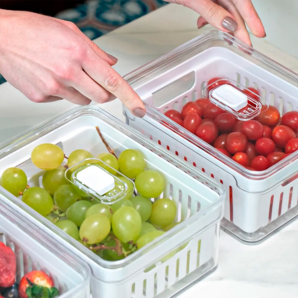 🔥 Organizadores de Geladeira de Acrílico com Tampa Drenagem 2,2 Litros