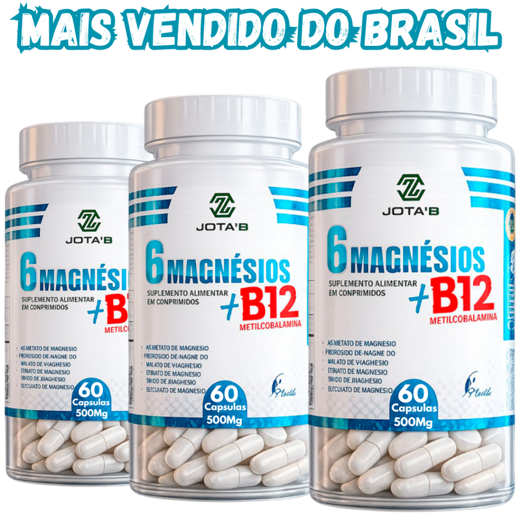 🔥 6 Magnésios + Vitamina B12 Metilcobalamina 60 Cápsulas 100% Original