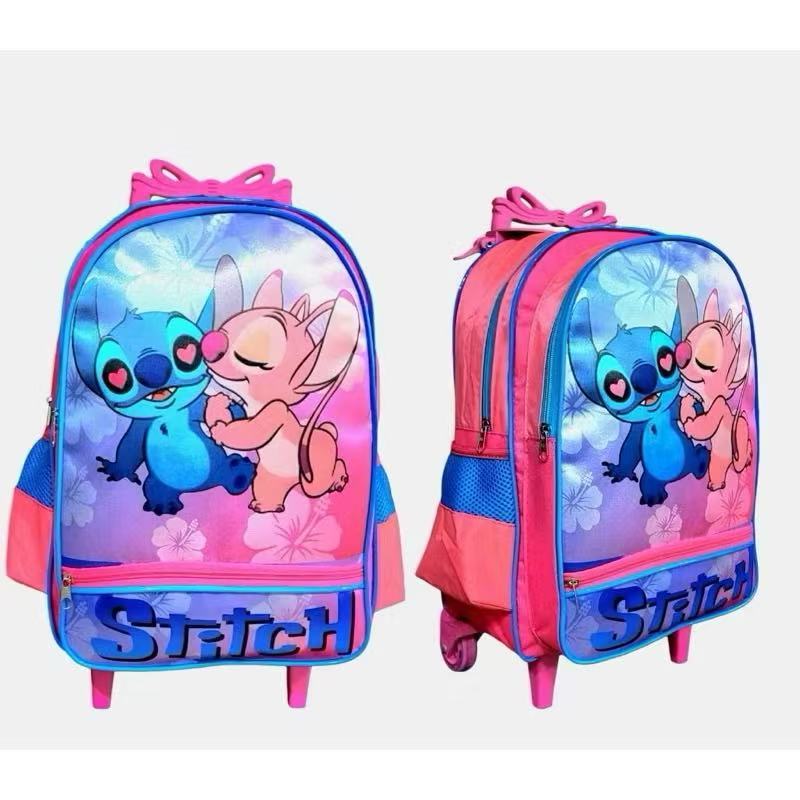 🔥 Mochila com rodinha Escolar Infantil Grande/ De Costa Lilo & Stitch Menina casal TOP