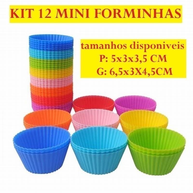 🔥 OFERTA KIT 12 Mini Forminha De Silicone 5x3x2CM E 6,5x3X4,5Cm Para Bolo Forma De Cupcakes Colorido
